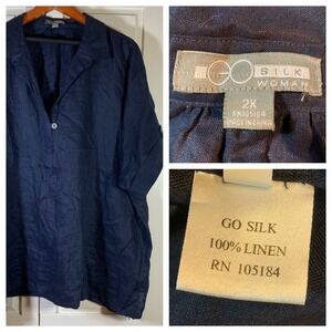 Go Silk Linen Tunic Top Shirt Womens Plus Size 2X Lagenlook Scandi‎ Logom